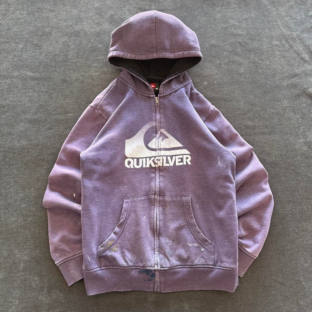 Vintage Quiksilver Y2K Faded Purple Paint Stained Zip Up Hoodie Mens Medium